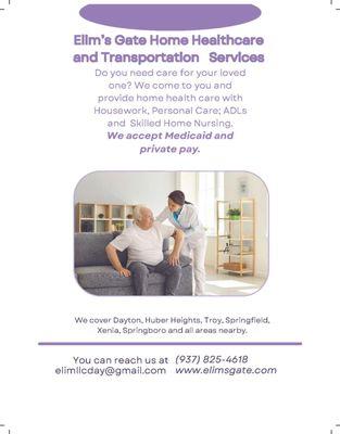 We provide Home healthcare and transportation services to nonemergency medical appointments.