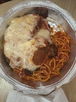 Chicken Parm spaghetti