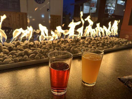 Sitting outside enjoying our beer before food truck Gyros that were scrumcious