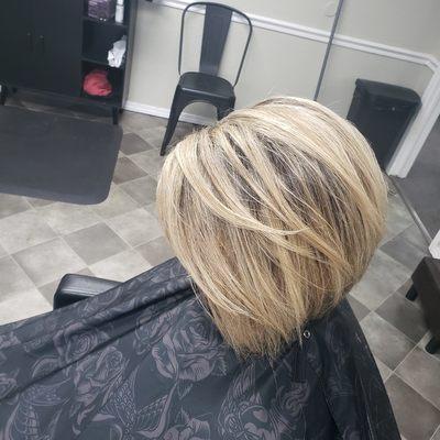 #stacked haircut #blonde hilights #hair