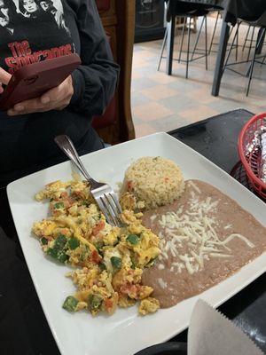 Huevos A La Mexicana With Rice And Beans.