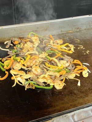 Shrimp and steak fajitas