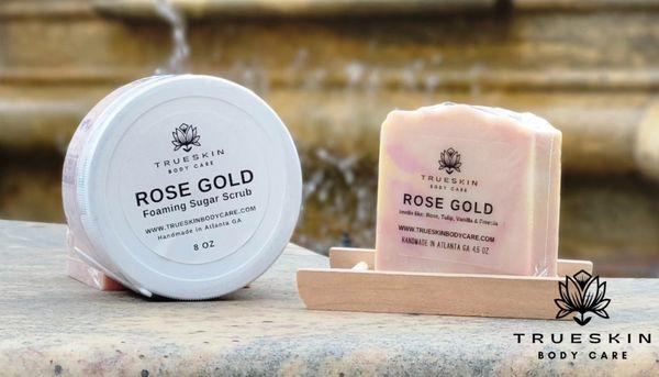 Rose Gold foaming sugar scrub and artisan soap