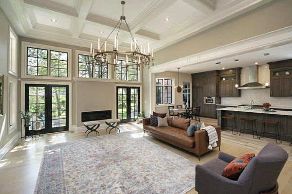 Open concept living room and kitchen in this newly constructed home in Glenview.