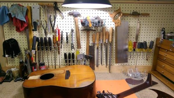KC Guitar Repair workbench