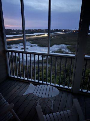 Twilight on the private porch.