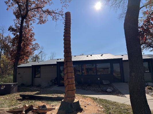 Outside the office is a new carved spine.