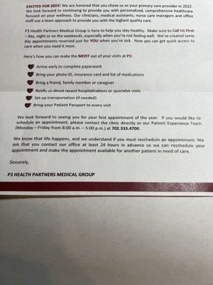 P3 Medical Group Letter