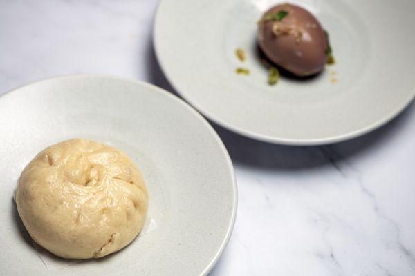 Bao bun and soy marinated egg.