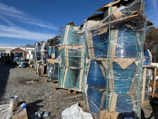 Pallets of new glazed pottery
