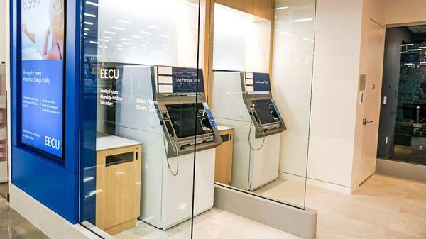Two Personal Teller Machines with a live chat feature to assist with transactions.