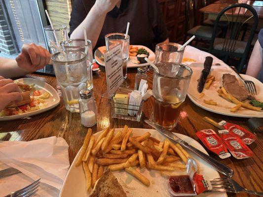 Prime Rib* nickel Rueben, Mexican pizza and crab cakes sandwich and fries