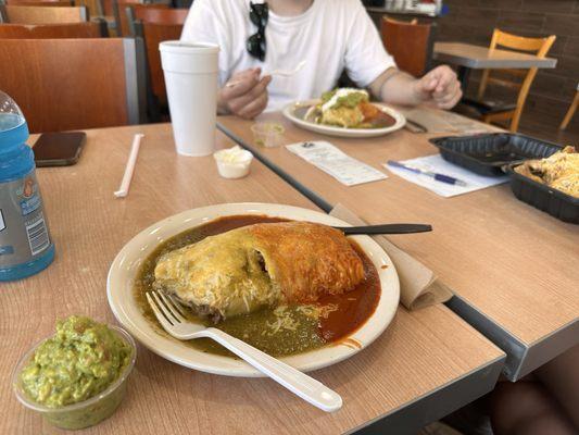 Carne asada wet burrito half green and half red. Green was my favorite.