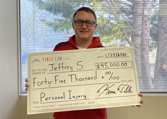Congratulations Jeff! After a grueling back-and-forth negotiation with insurance, we are proud that you were fairly compensated!