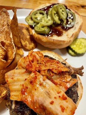 Disputed Island burger w/ housemade chips, Housemade bread & butter pickles.
