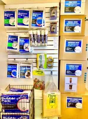 MOVING SUPPLIES SOLD: small to extra large boxes; tape; chair & sofa dust covers; mattress bags, bubble/peanut pack, stretch cords & rope.