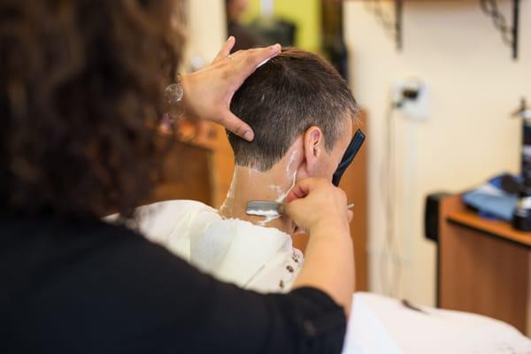 Complimentary neck shave.