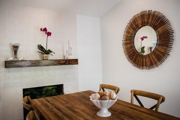 Silver woven texture on fireplace