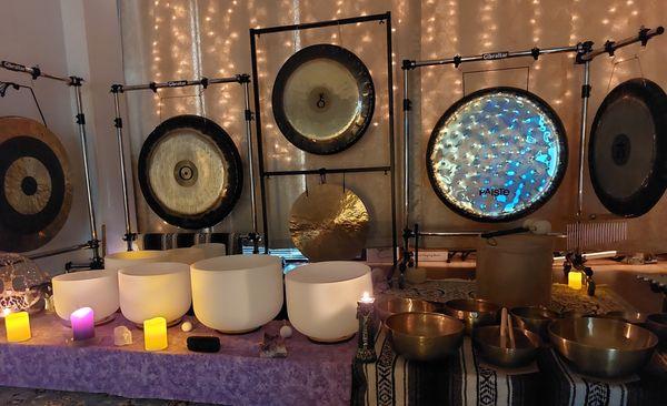 Sound bath with gongs, crystal bowls, Tibetan bowls, and more!