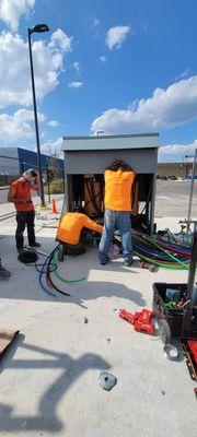 Installations of a transformer for commercial grade Electrical vehicle charging station.