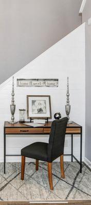 Staged desk area in a renovation.