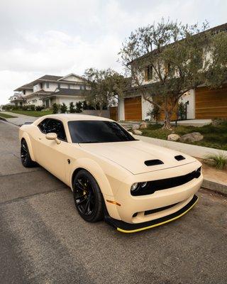 Cream wrapped Dodge Challenger Hellcat