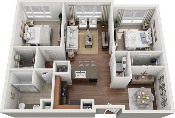 3D Aerial View: 2BR