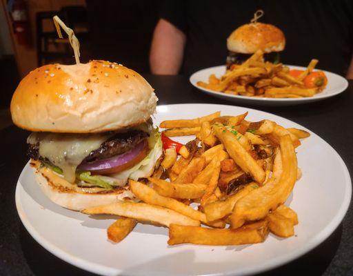 Sweet Heat and Bacon Bleu burgers