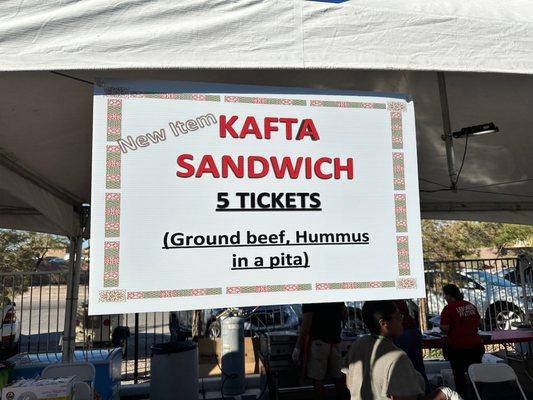 New this year, the kafta sandwich.