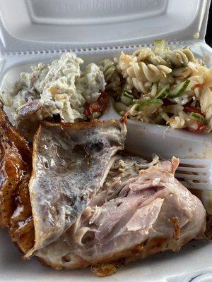 Slimy undercooked chicken, the sides saved what would've been a total loss.