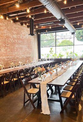 Gorgeous space, tables provided by venue but we DIY'd the table decorations and florals