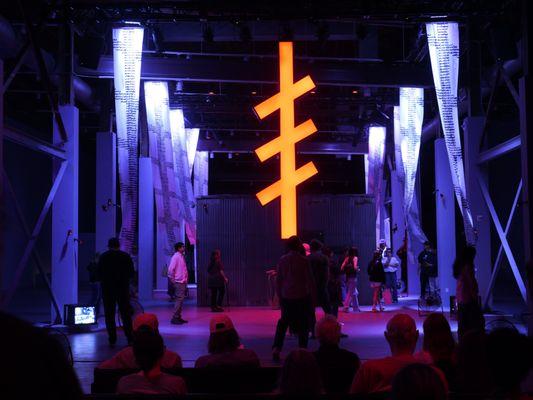 neon sign at Nadya Tolokonnikova
POLICE STATE performance