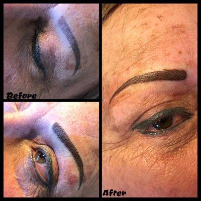 Hair stroke with micropigmentation and microblading