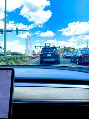 Mall entrance ( view from my Tesla ) leaving tesla charging station to main road.