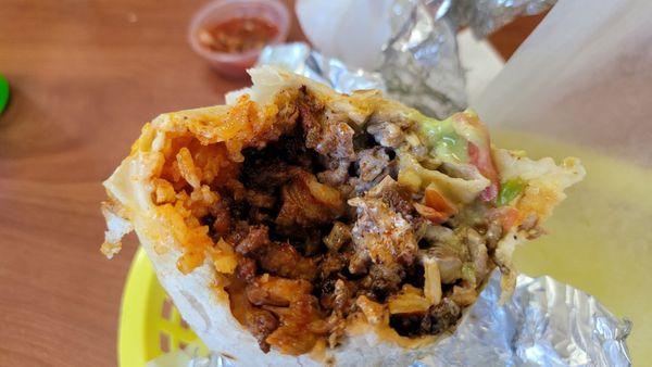 Carne asada and al pastor super burrito