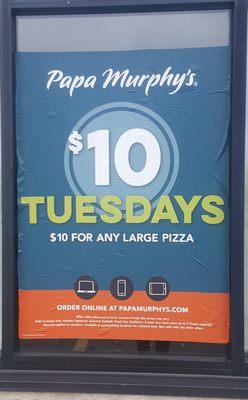 EveryTuesday! $10 Large up to 5-toppings