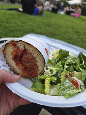 Meatball sandwich & salad