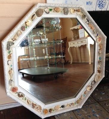Large Shell Mirror that would be perfect above a fireplace mantel.