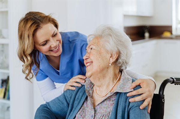 Caregiver helping client