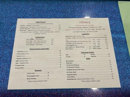 Menu page 1 of 2