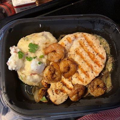 Bourbon street shrimp and chicken I had 5 shrimps and my husband had 4 this was a pickup order and it wasn't worth what it cost