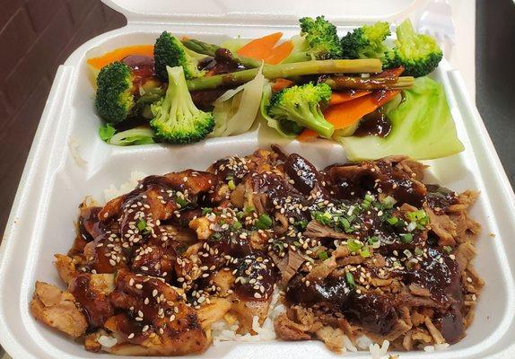 Chicken n Beef Plate with Steamed Veggies