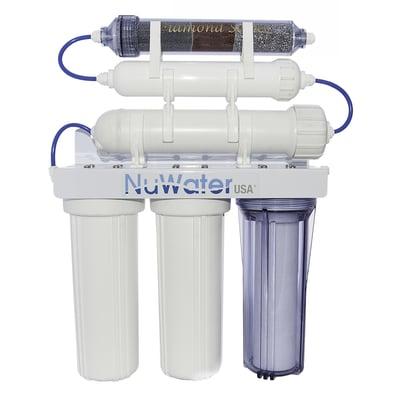 NuWater's flagship filtration system. Under-sink RO water filtration holding 6 cartridges featuring the
Diamond 7 Stage Filtration Process