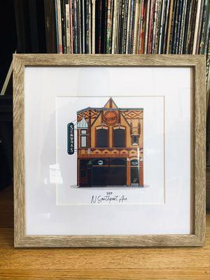 A digital Illustration of Schuba's in Lake view. Local Artist does Illustrations of homes, iconic building, families, pets and more!