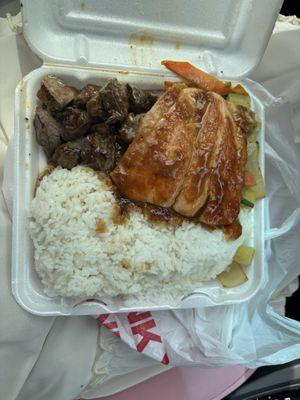 Pick two hibachi: Steak and Salmon (steamed rice instead of the fried rice it comes with)