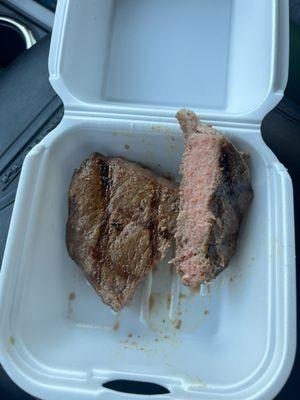This is the magical fat free ribeye. Zero marbling or even fat on the sides or ends.