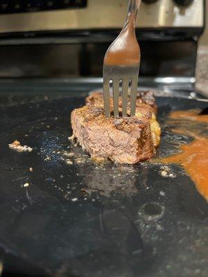 And then a medium steak to go w a baked potato plain came out well done w steak fries hahaha