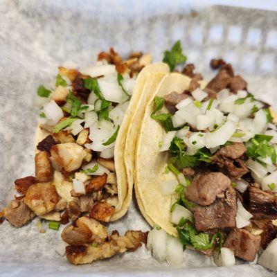 Chicken and Carne Asada Soft Tacos.