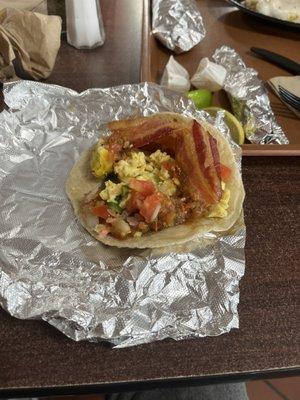 Bacon and egg breakfast taco!