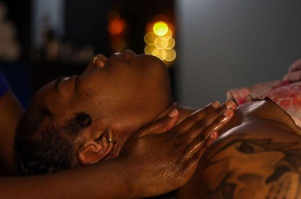 Client relaxing while being massaged